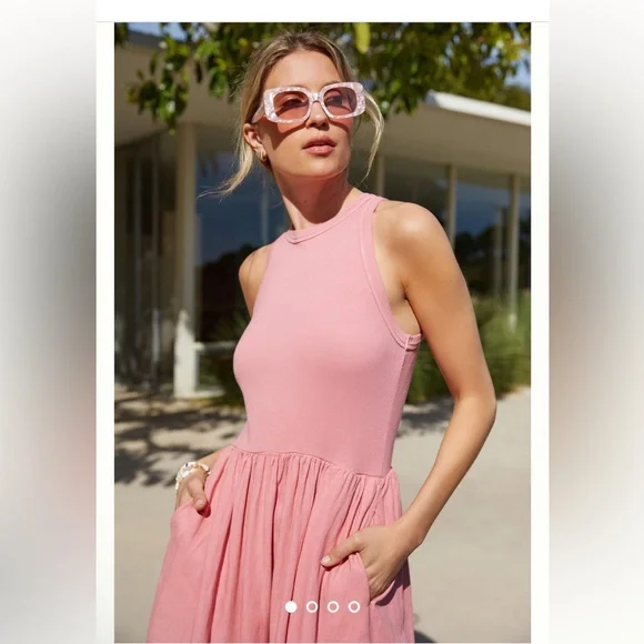 NWT Anthropologie Stateside A-line Crewneck Dress color pink size S - Picture 4 of 9